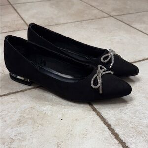 Jones New York Black Pointed Toe Flats with Crystal Bow